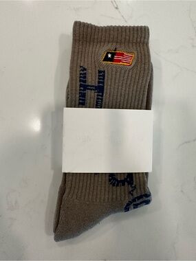 Honor the Gift Men's (Unisex) Crew Socks - Taupe with Navy Accent - Size 8-11